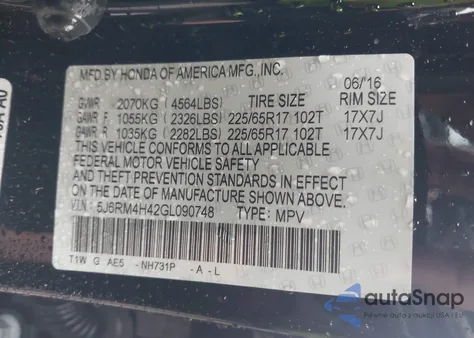 2016 Honda Cr-V Se from USA, damaged, VIN 5J6RM4H42GL090748